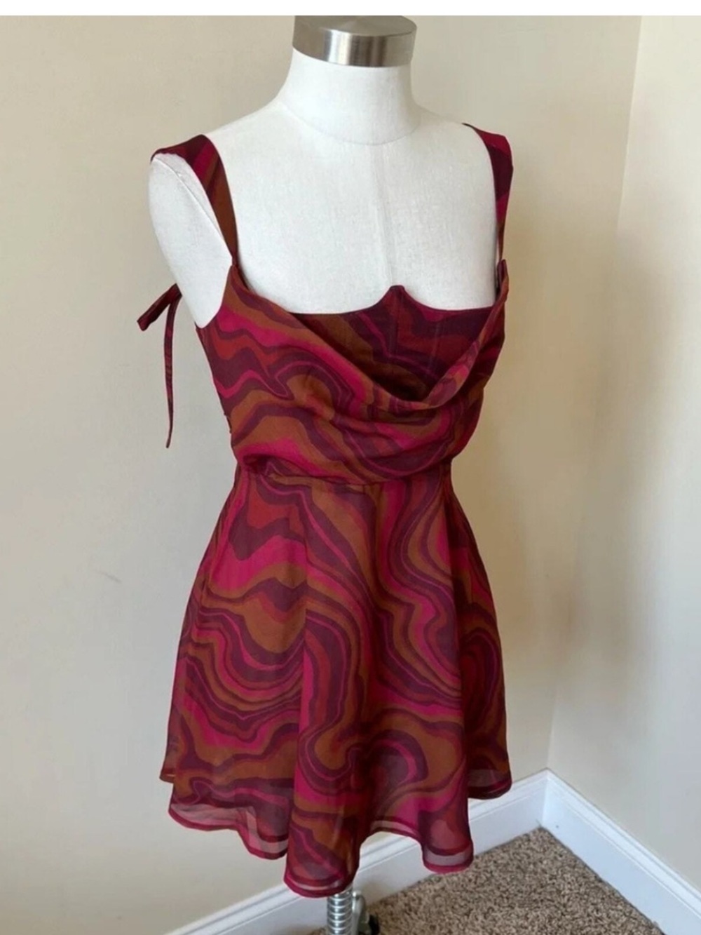 For love & lemon Eleanor mini dress burgundy brown boho S